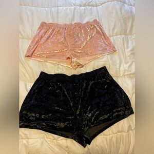 Two pairs of crushed velvet super soft sleep shorts by PINK VS